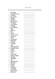 English Worksheet: IN-ON-AT