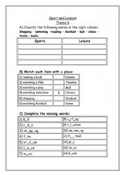 English worksheet: sport and leisure