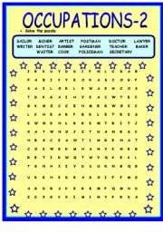 English Worksheet: OCCUPATIONS-2 (WORD SEARCH PUZZLE)+KEY