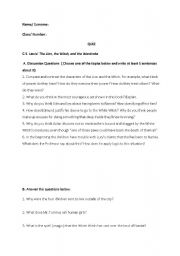English Worksheet: questions on the chronicles of narnia 