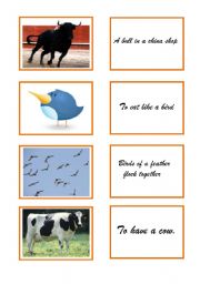 English Worksheet: Animal idioms card game 2