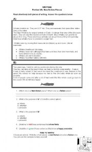 English Worksheet: FICTION  vs. NON FICTION WRITING - SAMPLE