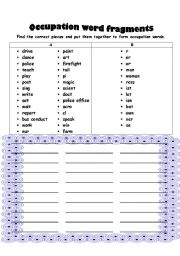 English worksheet: Occupation Word Fragments