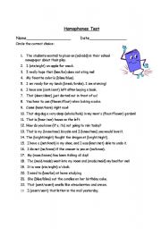 English Worksheet: Homophones