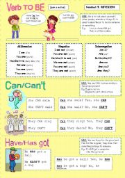 English Worksheet: Revision TO BE + CAN + HAVE GOT