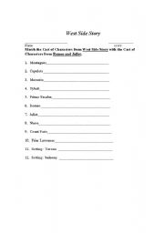 English Worksheet: West Side Story cast of characters