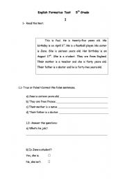 English Worksheet: Test 5th grade