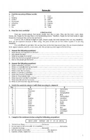 English worksheet: animals