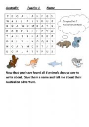 English Worksheet: Australian Animals wordsearch