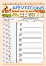 English Worksheet: EMOTICONS - A TEXT MADE WITH FUNNY EMOTICONS (9 Pages)  full of fun + 9 Writing activities and instructions