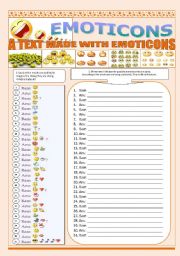 EMOTICONS - A TEXT MADE WITH FUNNY EMOTICONS (9 Pages)  full of fun + 9 Writing activities and instructions