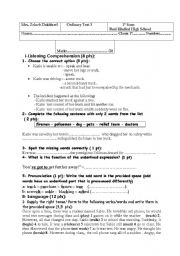 English Worksheet:  My dog saved my life !1st form ordinary test number 3 : listening and language