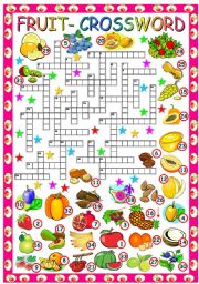 English Worksheet: FRUIT CROSSWORD - (B&W VERSION+KEY INCLUDED)