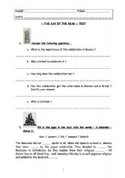 English worksheet: special days - test step 11 - The Day of the Dead (Mexico)