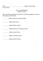 English worksheet: Jaspers beanstalk sequence of events