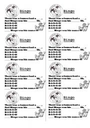 Bingo song: handout + youtube video clip link. Listen, fill in the gaps and sing!