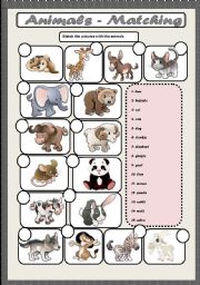 English Worksheet: ANIMALS -MATCHING