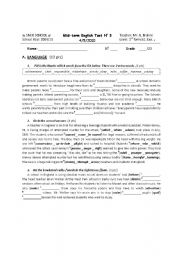 English Worksheet: Mid-term Test Nr 3_3rd formers (Sci. Exp. 2)