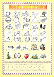 English Worksheet: foods and drinks pictionary
