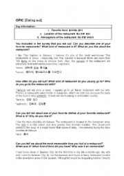 English Worksheet: OPIc [Eating Out]