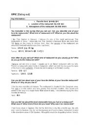 English worksheet: OPIc [Eating Out]