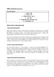 OPIc [Self Introduction] - ESL worksheet by Dalgi