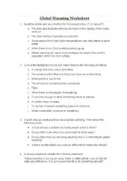 English Worksheet: Impacts of Global Warming worksheet and debate