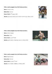 English Worksheet: Writing  - Paralympics heroes