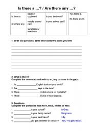 English worksheet: Is there? Are there?