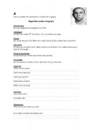 English worksheet: Biography: question & answer !