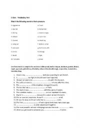 English worksheet: E Class Vocabulary Worksheet