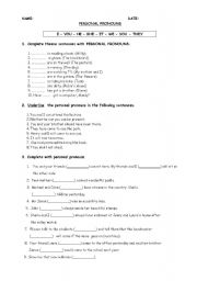 English worksheet: Personal pronouns