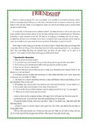 English Worksheet: topic for speaking: Friendship