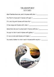 English Worksheet: Transport - It rhymes with...