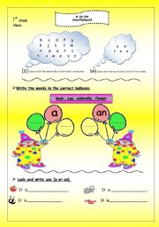 English Worksheet: The artical  (a-an)