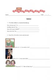 English worksheet: How old and numbers exercise