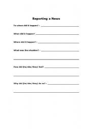 English Worksheet: Reporting a News