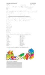 English worksheet: English test! introduction of yourself and vocabulary