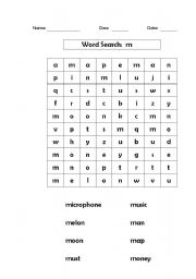 English worksheet: Word search : m