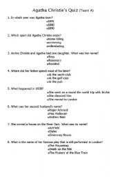 English Worksheet: Agatha Christies trivial pursuit parts1& 2.sxw