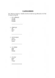 English worksheet: categories