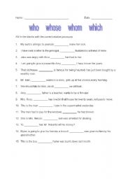 English Worksheet: Relative pronouns - who whose whom which