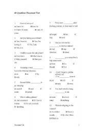English Worksheet: 60 Questions Placement TEST for Elementary/Intermediate learners with KEY