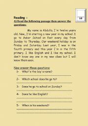 English Worksheet: Reading 