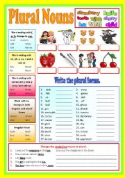 English Worksheet: Plural Nouns - (B/W & Keys)