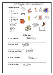 English Worksheet: things for school