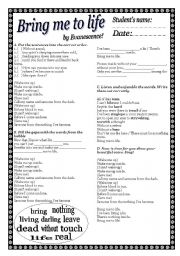 English Worksheet: Bring me to life by Evanescence!