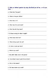 English Worksheet: Indirect questions from A to Z
