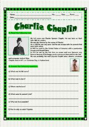 English Worksheet: CHAPLIN - SIMPLE PAST TENSE OF THE VERB TO BE