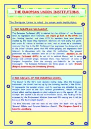 English Worksheet: THE EUROPEAN  UNION  INSTITUTIONS.